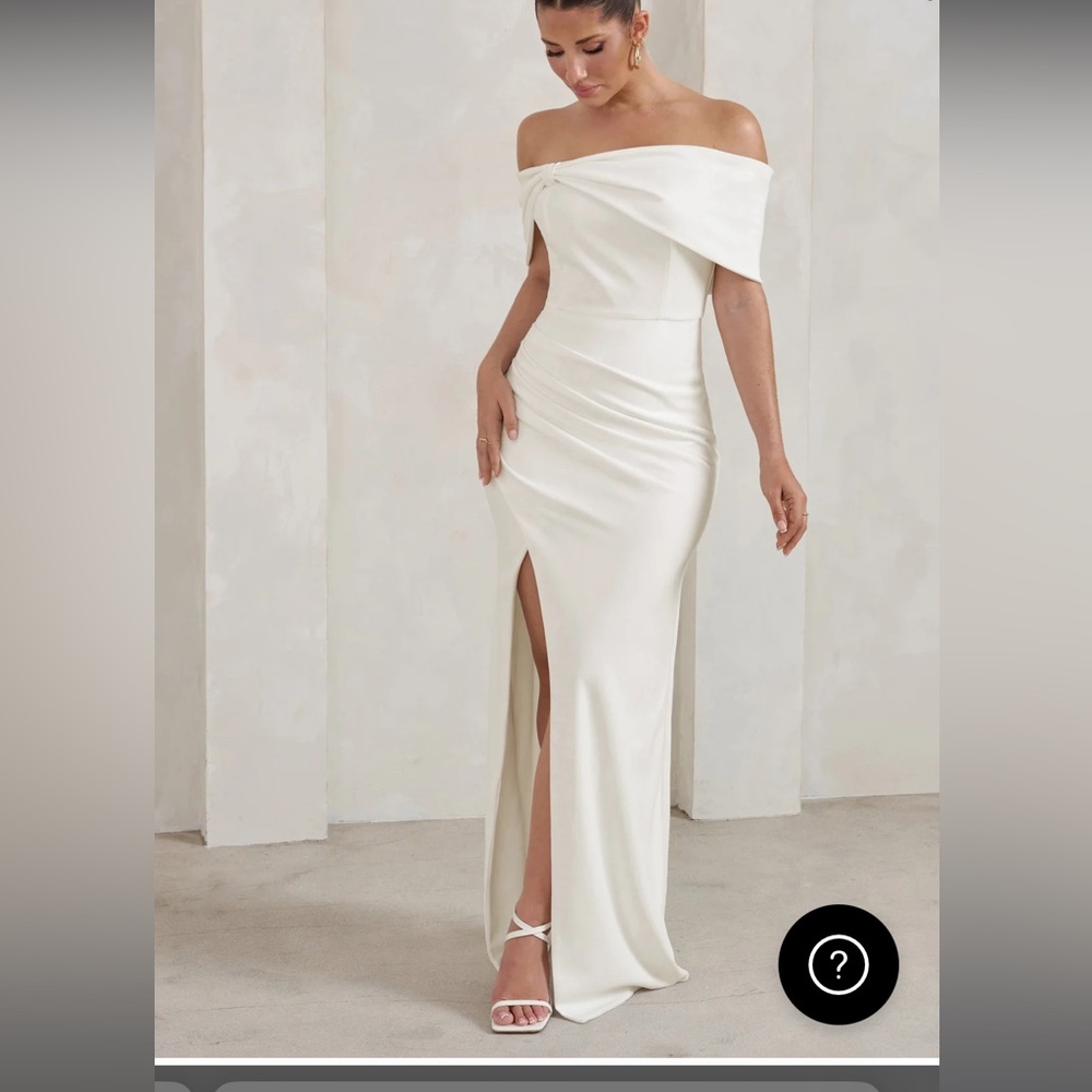 ClublLondon Eva White Bardot Bow Detail Maxi Dress With Thigh Split